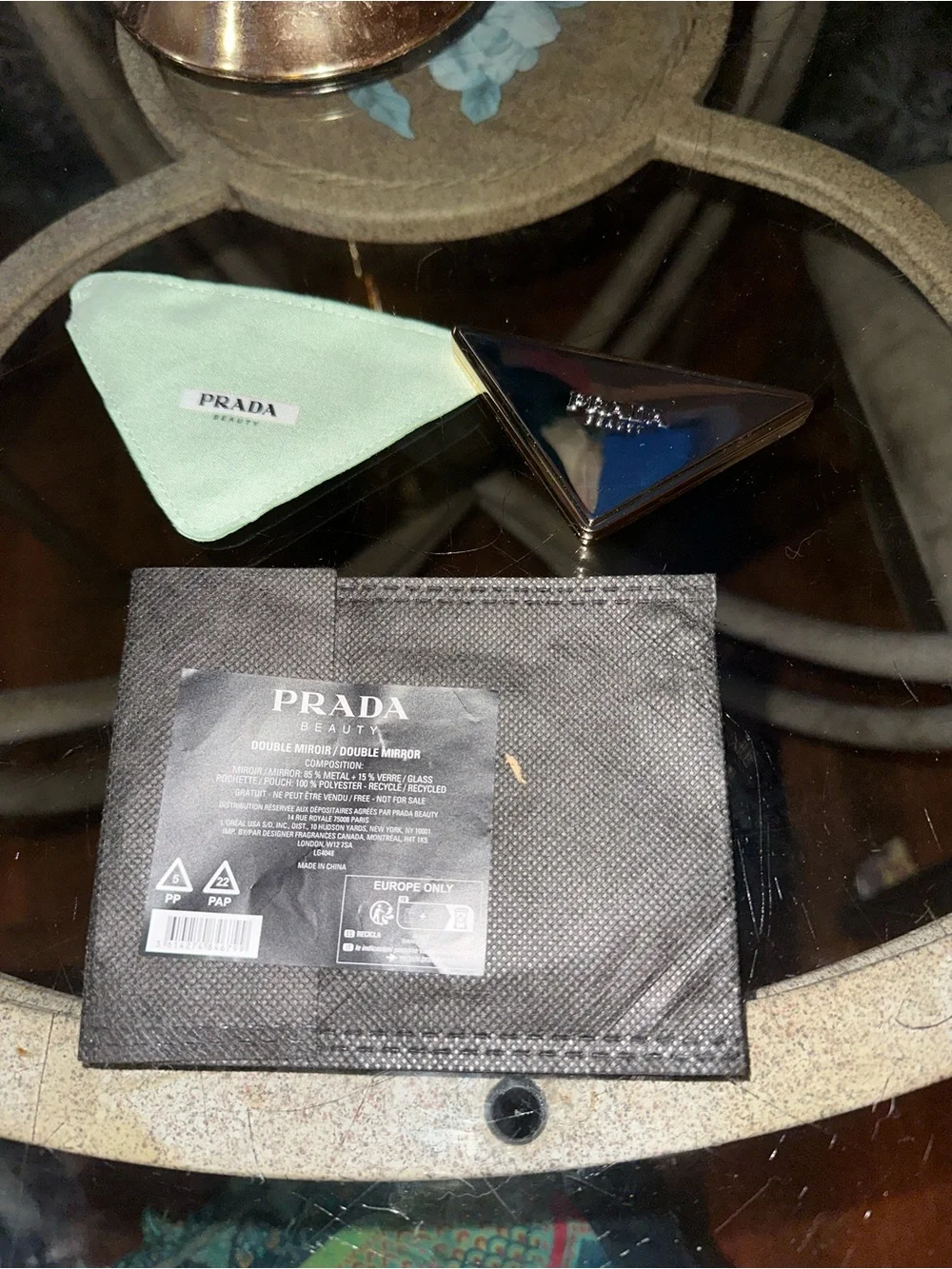 Prada Gold and Silver Triangle Compact Mirror
